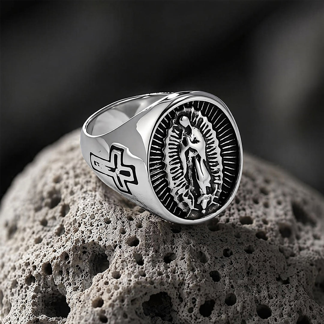 Christianartworkshop Bague imposante en relief avec croix Notre-Dame de Guadalupe : emblème intemporel d’une foi sacrée inébranlable - image 11