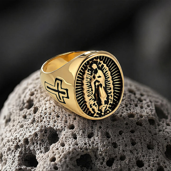 Christianartworkshop Bague imposante en relief avec croix Notre-Dame de Guadalupe : emblème intemporel d’une foi sacrée inébranlable - image 6