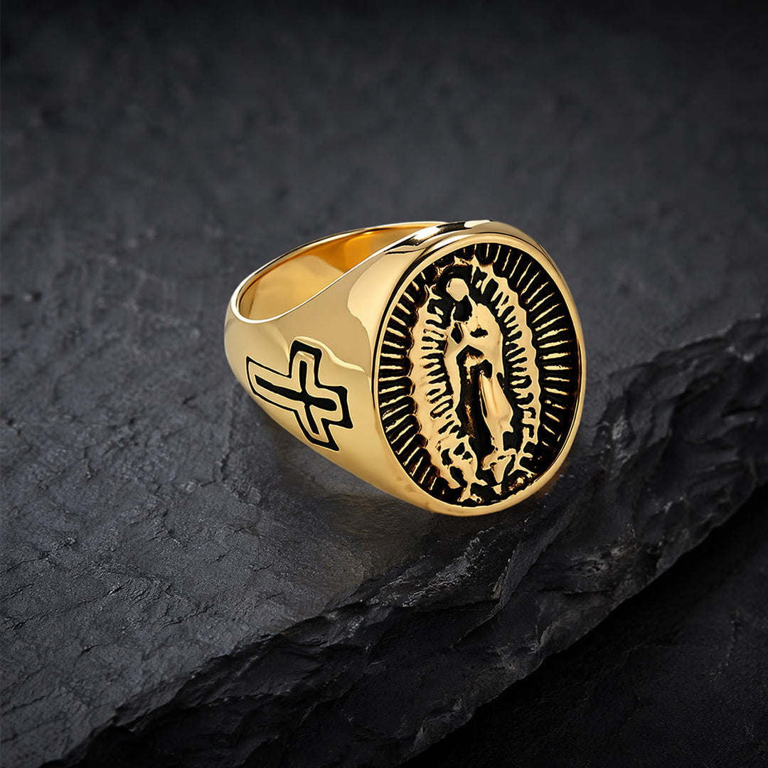 Christianartworkshop Bague imposante en relief avec croix Notre-Dame de Guadalupe : emblème intemporel d’une foi sacrée inébranlable - image 7