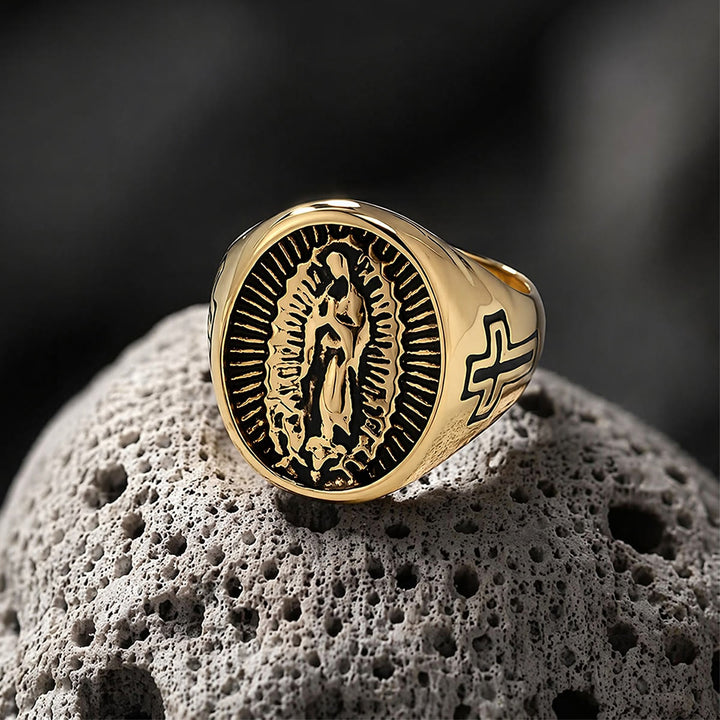 Christianartworkshop Bague imposante en relief avec croix Notre-Dame de Guadalupe : emblème intemporel d’une foi sacrée inébranlable - image 5