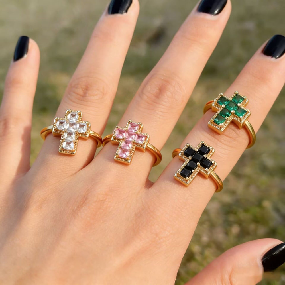Christianartworkshop Bague de foi ajustable avec croix encadrée multicolore : emblème intemporel d’une foi sacrée inébranlable - image 1