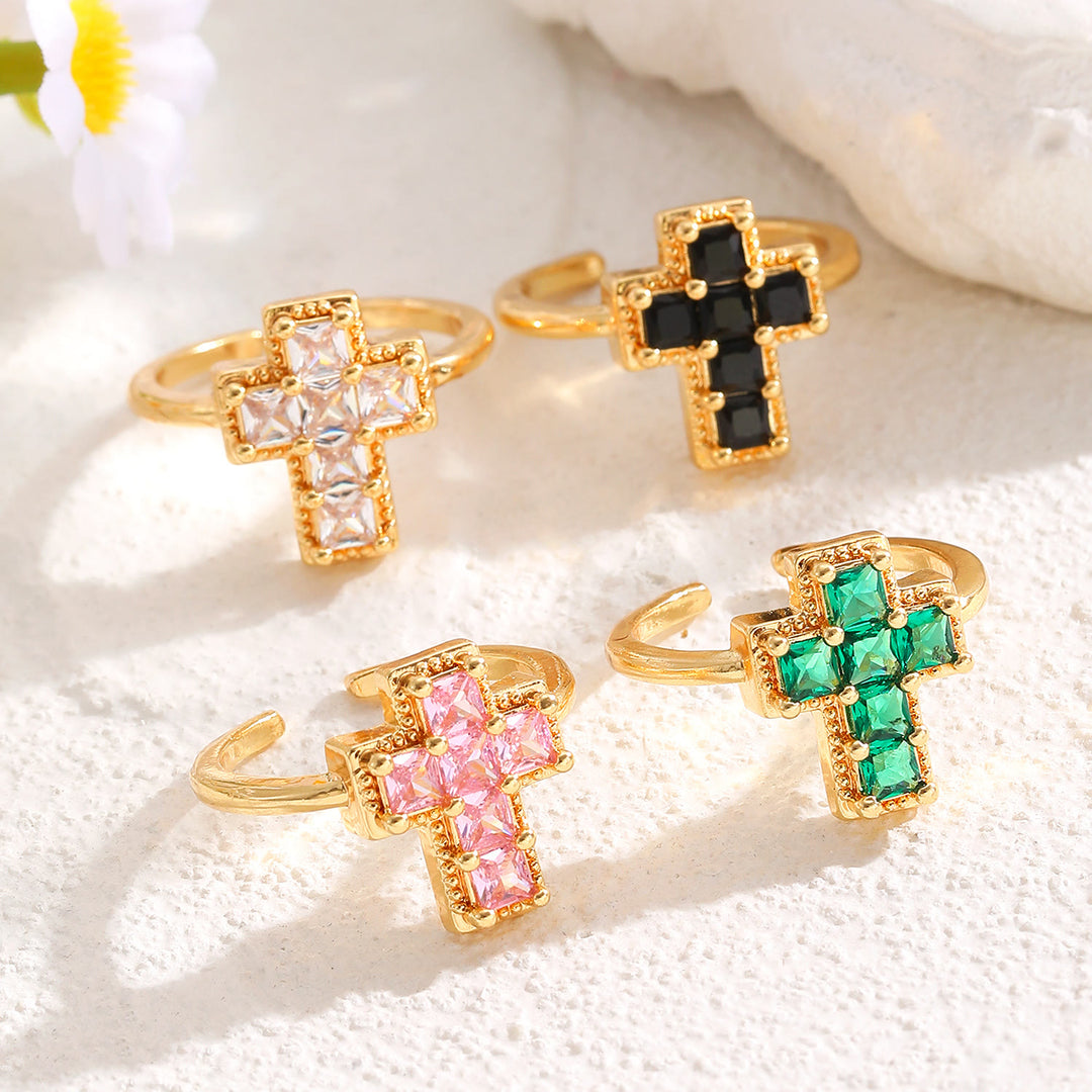 Christianartworkshop Bague de foi ajustable avec croix encadrée multicolore : emblème intemporel d’une foi sacrée inébranlable - image 0