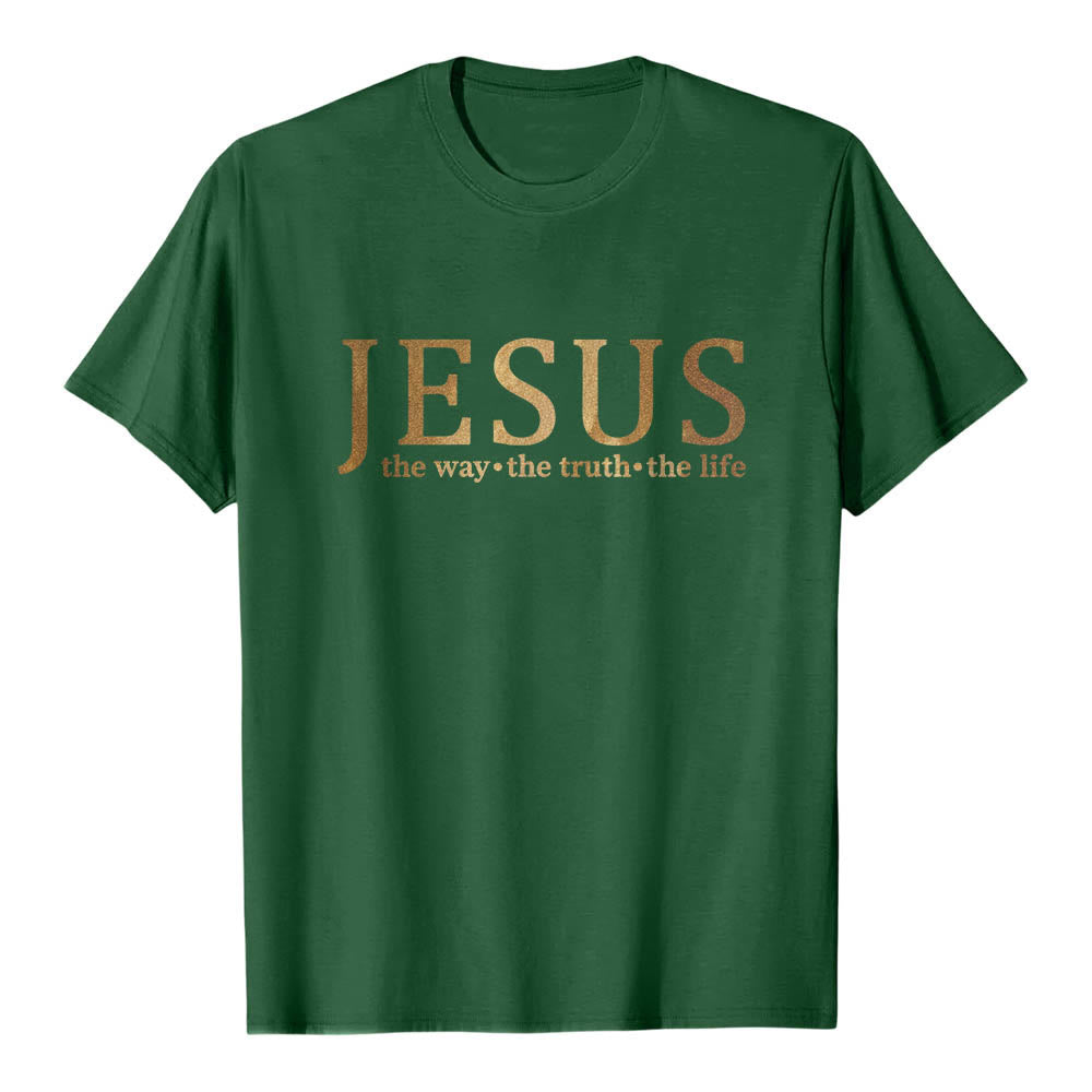 Christianartworkshop T-shirt premium à manches courtes, grande taille, style vintage, à double police, représentant Jésus : Le Chemin, la Vérité, la Vie - Vert foncé - 2XL - image 0