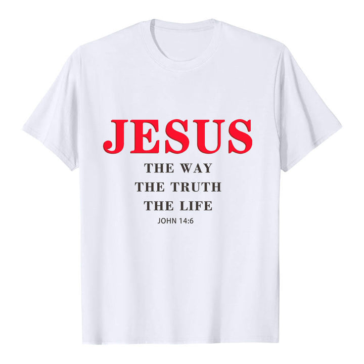 Christianartworkshop T-shirt premium à manches courtes avec grand imprimé gras « Jésus, le chemin, la vérité, la vie » (Jean 14:6) - Blanc - 2XL - image 0