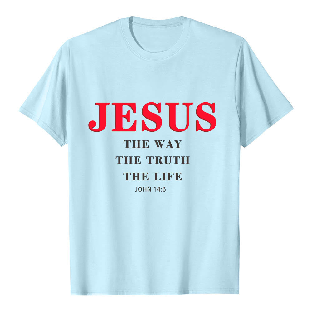 Christianartworkshop T-shirt premium à manches courtes avec grand imprimé gras « Jésus, le chemin, la vérité, la vie » (Jean 14:6) - Bleu - 2XL - image 6