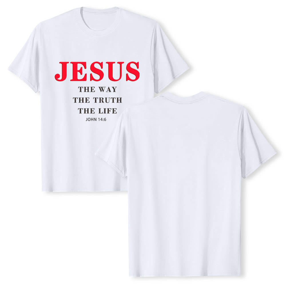 Christianartworkshop T-shirt premium à manches courtes avec grand imprimé gras « Jésus, le chemin, la vérité, la vie » (Jean 14:6) - image 1