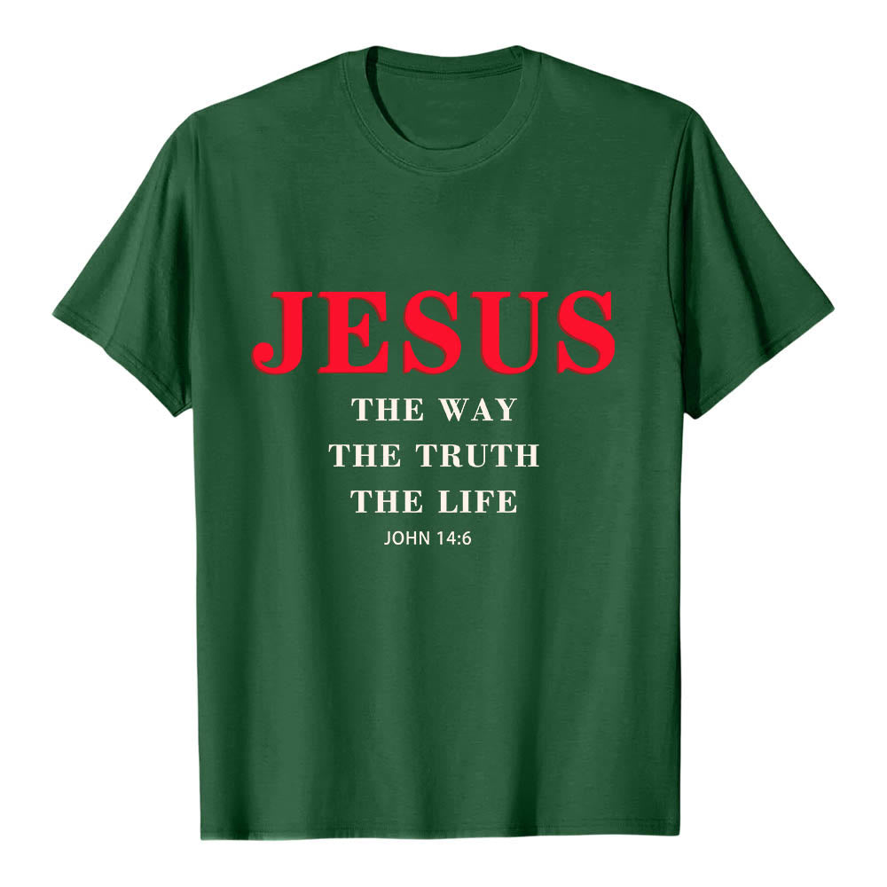 Christianartworkshop T-shirt premium à manches courtes avec grand imprimé gras « Jésus, le chemin, la vérité, la vie » (Jean 14:6) - Vert foncé - 2XL - image 3