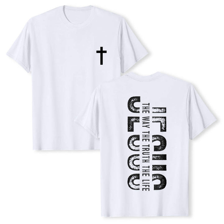 Christianartworkshop T-shirt premium à manches courtes avec imprimé croisé devant et dos vertical effet vieilli « JÉSUS Le Chemin, la Vérité, la Vie » - Blanc - 2XL - image 3