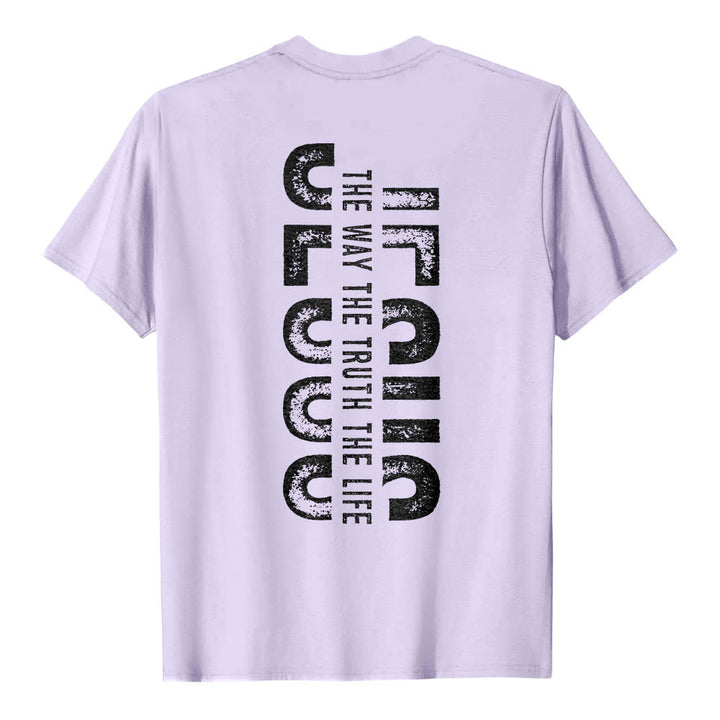 Christianartworkshop T-shirt premium à manches courtes avec imprimé croisé devant et dos vertical effet vieilli « JÉSUS Le Chemin, la Vérité, la Vie » - image 14