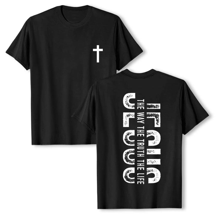 Christianartworkshop T-shirt premium à manches courtes avec imprimé croisé devant et dos vertical effet vieilli « JÉSUS Le Chemin, la Vérité, la Vie » - Noir - 2XL - image 15
