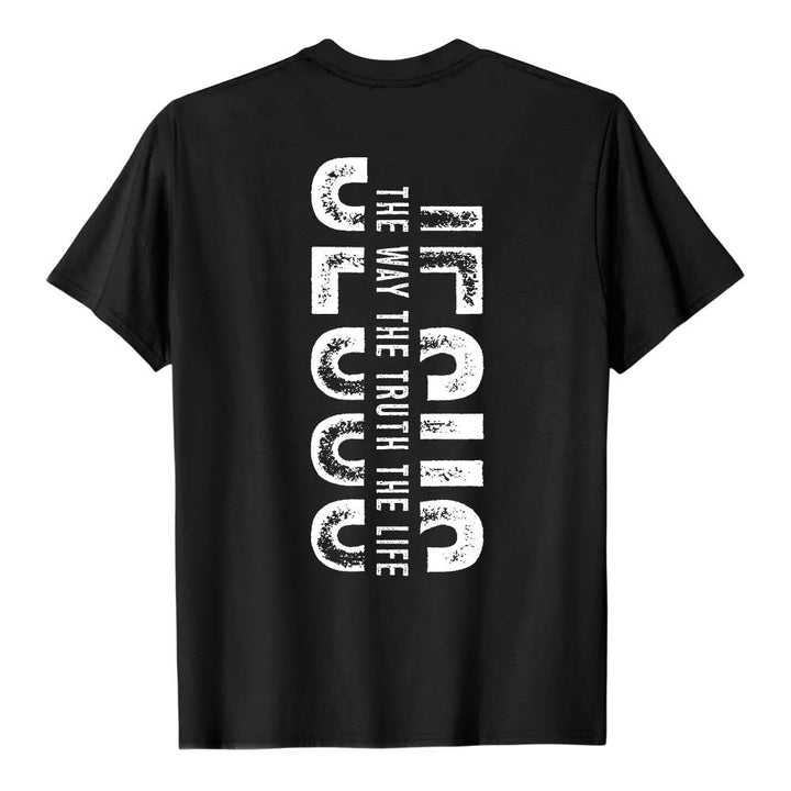 Christianartworkshop T-shirt premium à manches courtes avec imprimé croisé devant et dos vertical effet vieilli « JÉSUS Le Chemin, la Vérité, la Vie » - image 17