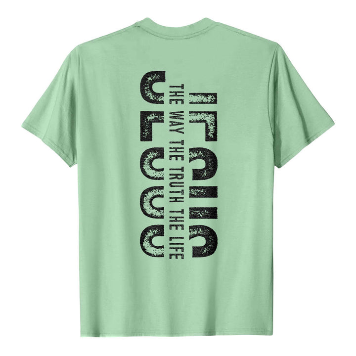 Christianartworkshop T-shirt premium à manches courtes avec imprimé croisé devant et dos vertical effet vieilli « JÉSUS Le Chemin, la Vérité, la Vie » - image 23
