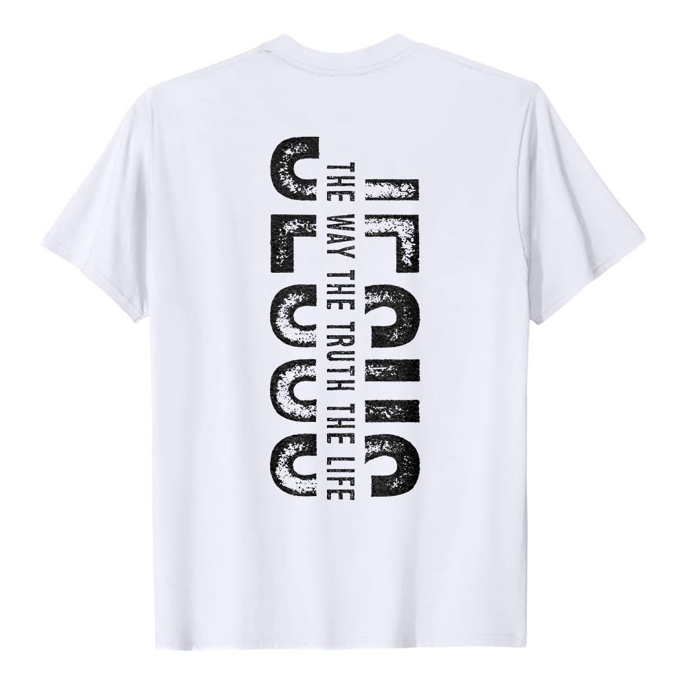 Christianartworkshop T-shirt premium à manches courtes avec imprimé croisé devant et dos vertical effet vieilli « JÉSUS Le Chemin, la Vérité, la Vie » - image 5