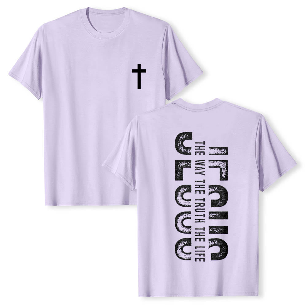 Christianartworkshop T-shirt premium à manches courtes avec imprimé croisé devant et dos vertical effet vieilli « JÉSUS Le Chemin, la Vérité, la Vie » - Violet - 2XL - image 12
