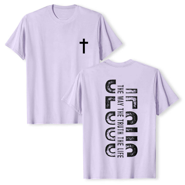 Christianartworkshop T-shirt premium à manches courtes avec imprimé croisé devant et dos vertical effet vieilli « JÉSUS Le Chemin, la Vérité, la Vie » - Violet - 2XL - image 12