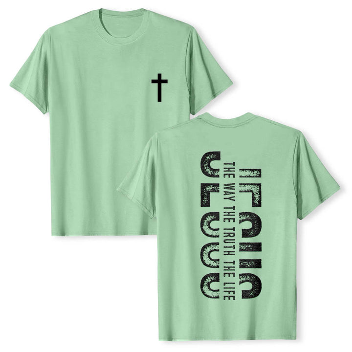 Christianartworkshop T-shirt premium à manches courtes avec imprimé croisé devant et dos vertical effet vieilli « JÉSUS Le Chemin, la Vérité, la Vie » - Vert clair - 2XL - image 21
