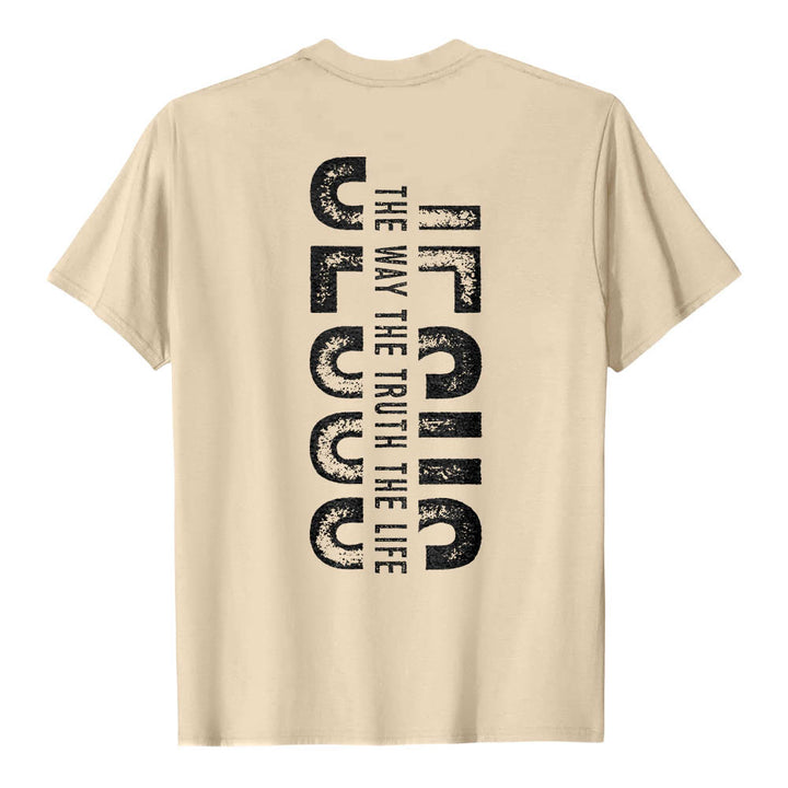 Christianartworkshop T-shirt premium à manches courtes avec imprimé croisé devant et dos vertical effet vieilli « JÉSUS Le Chemin, la Vérité, la Vie » - image 20