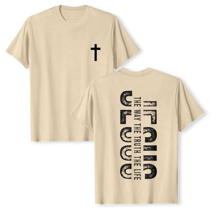 Christianartworkshop T-shirt premium à manches courtes avec imprimé croisé devant et dos vertical effet vieilli « JÉSUS Le Chemin, la Vérité, la Vie » - Beige - 2XL - image 18