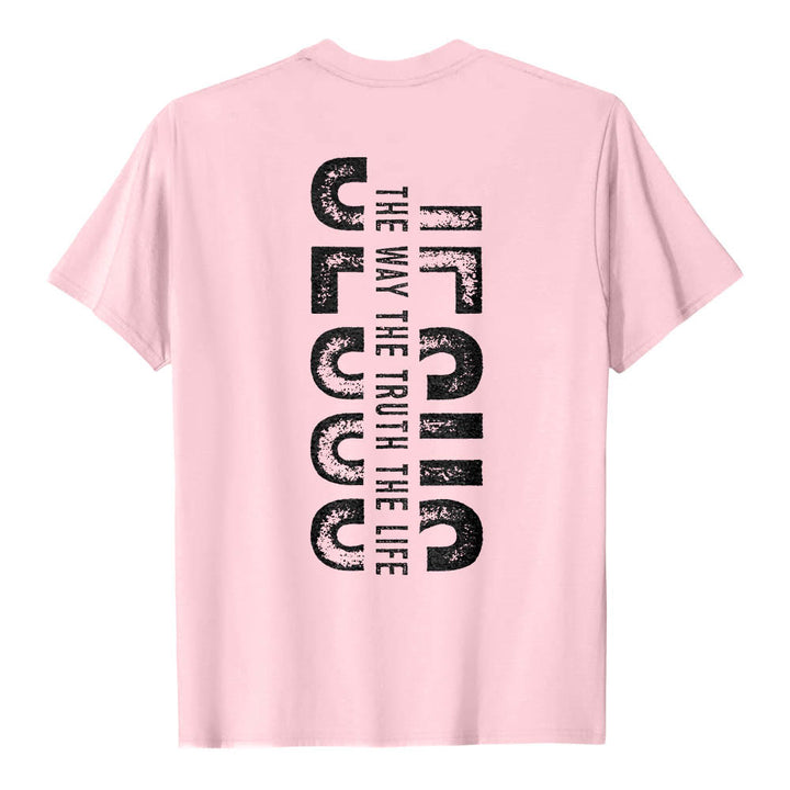 Christianartworkshop T-shirt premium à manches courtes avec imprimé croisé devant et dos vertical effet vieilli « JÉSUS Le Chemin, la Vérité, la Vie » - image 26