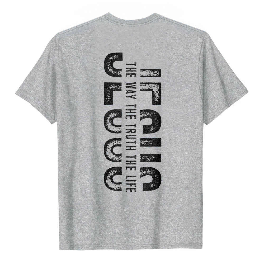 Christianartworkshop T-shirt premium à manches courtes avec imprimé croisé devant et dos vertical effet vieilli « JÉSUS Le Chemin, la Vérité, la Vie » - image 2