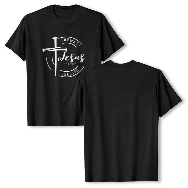 Christianartworkshop T-shirt premium à manches courtes avec motif de croix et de coups de pinceau, cadre circulaire, Jésus, le chemin, la vérité, la vie - image 16