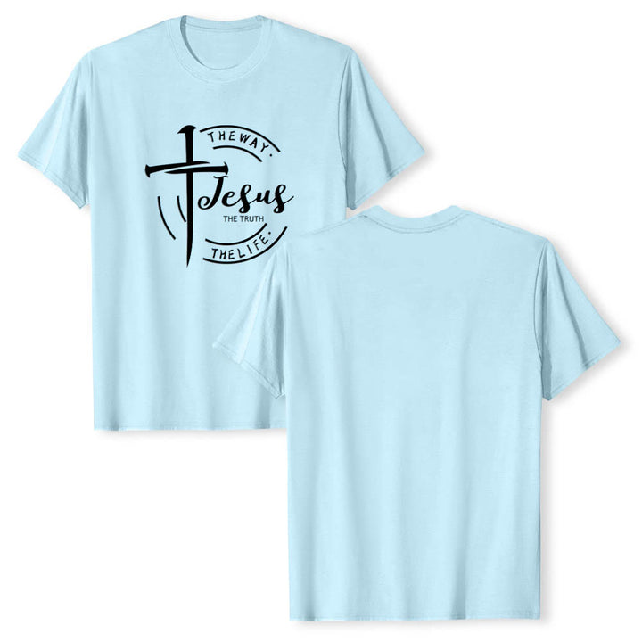 Christianartworkshop T-shirt premium à manches courtes avec motif de croix et de coups de pinceau, cadre circulaire, Jésus, le chemin, la vérité, la vie - image 10