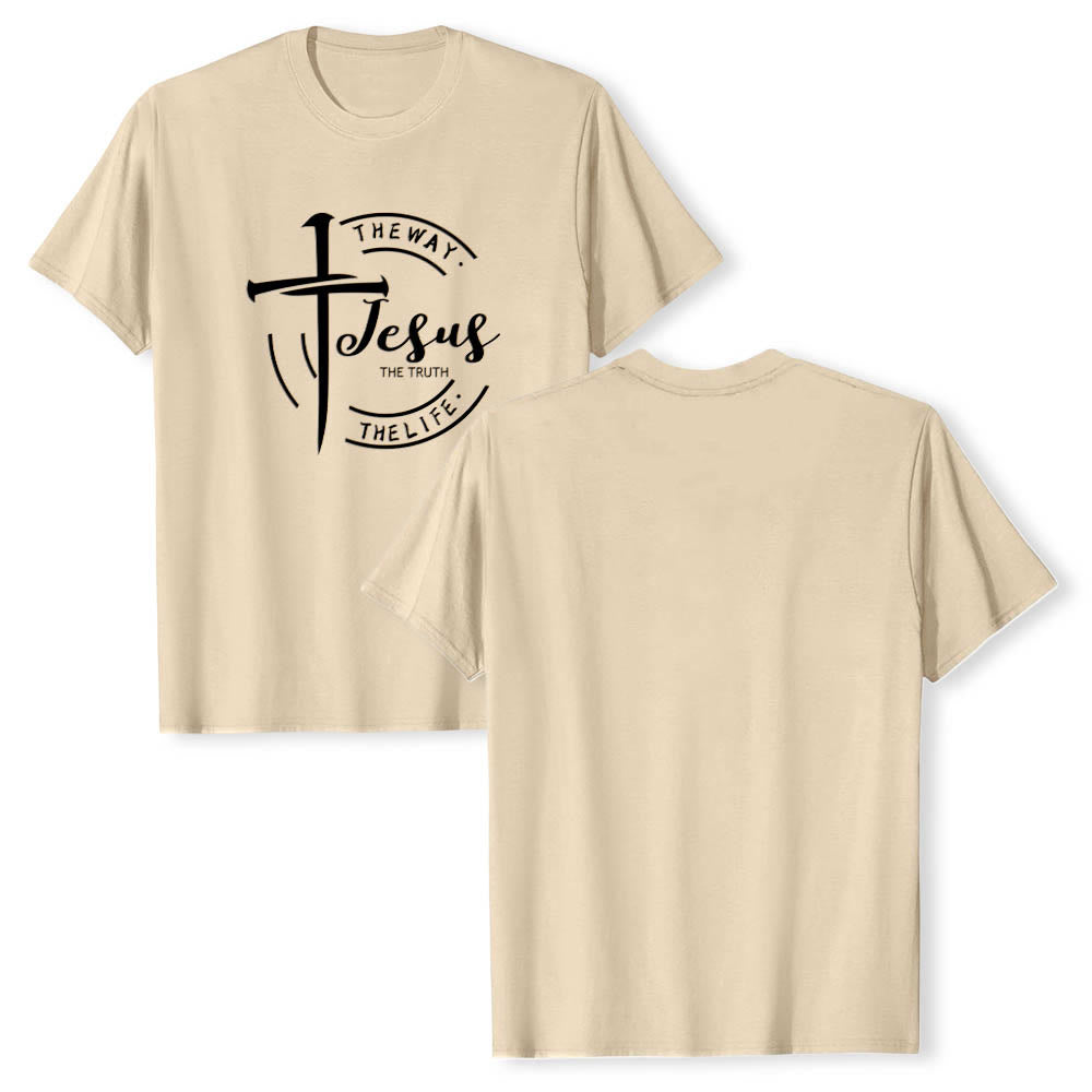 Christianartworkshop T-shirt premium à manches courtes avec motif de croix et de coups de pinceau, cadre circulaire, Jésus, le chemin, la vérité, la vie - image 19