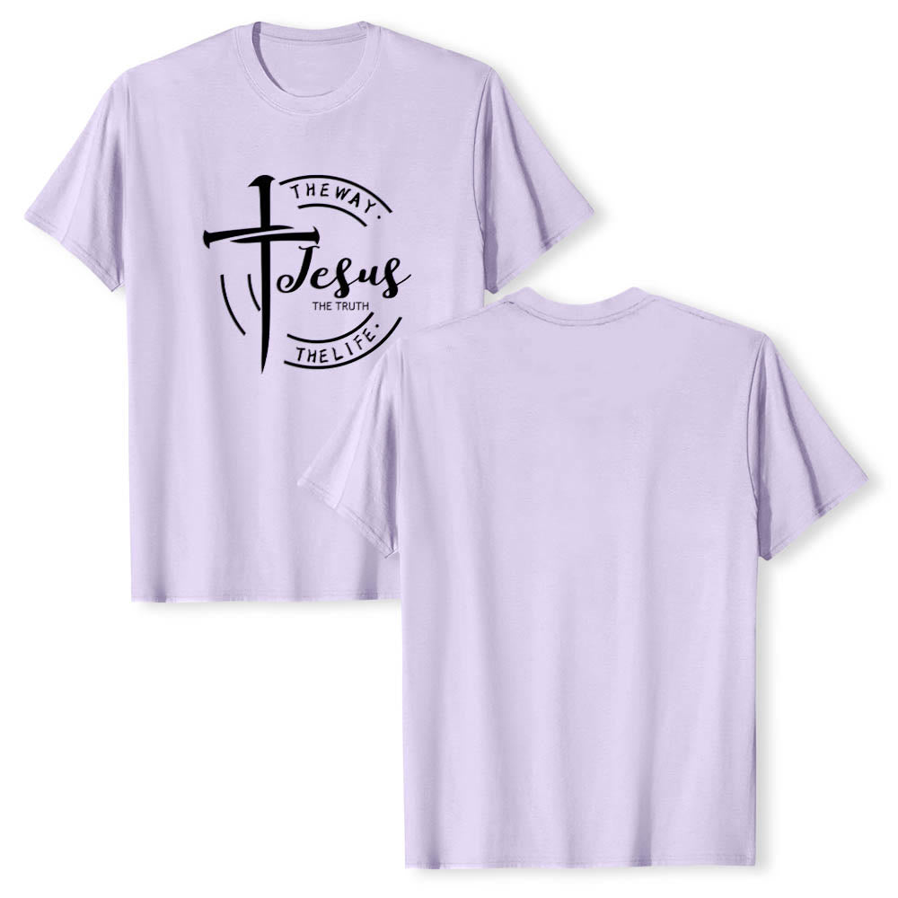 Christianartworkshop T-shirt premium à manches courtes avec motif de croix et de coups de pinceau, cadre circulaire, Jésus, le chemin, la vérité, la vie - image 13