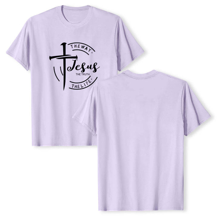 Christianartworkshop T-shirt premium à manches courtes avec motif de croix et de coups de pinceau, cadre circulaire, Jésus, le chemin, la vérité, la vie - image 13