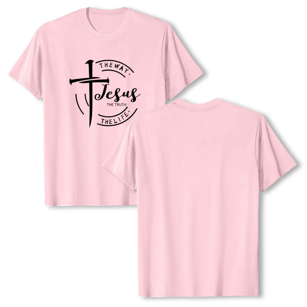 Christianartworkshop T-shirt premium à manches courtes avec motif de croix et de coups de pinceau, cadre circulaire, Jésus, le chemin, la vérité, la vie - image 25