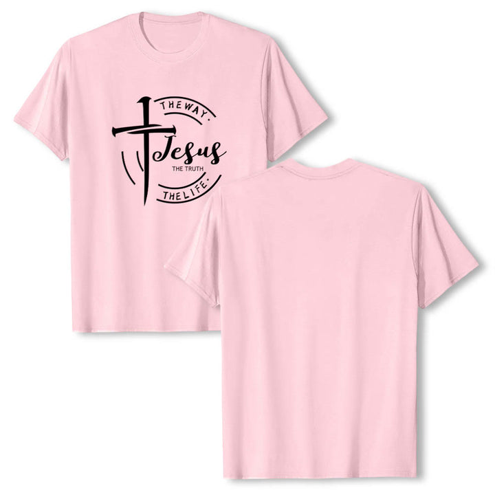 Christianartworkshop T-shirt premium à manches courtes avec motif de croix et de coups de pinceau, cadre circulaire, Jésus, le chemin, la vérité, la vie - image 25