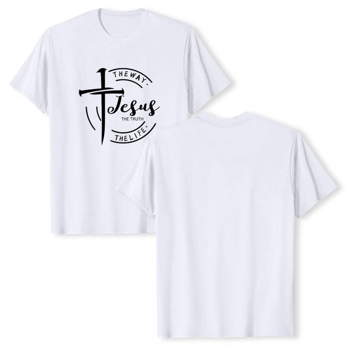 Christianartworkshop T-shirt premium à manches courtes avec motif de croix et de coups de pinceau, cadre circulaire, Jésus, le chemin, la vérité, la vie - image 4