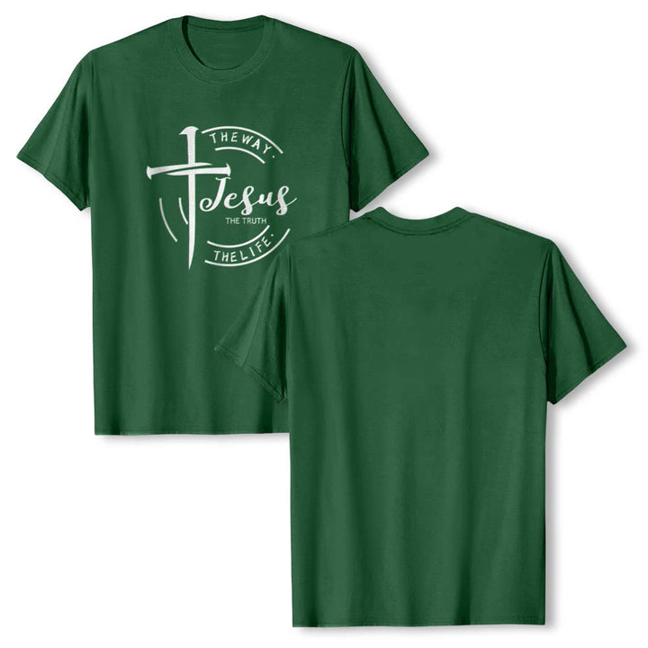 Christianartworkshop T-shirt premium à manches courtes avec motif de croix et de coups de pinceau, cadre circulaire, Jésus, le chemin, la vérité, la vie - image 7