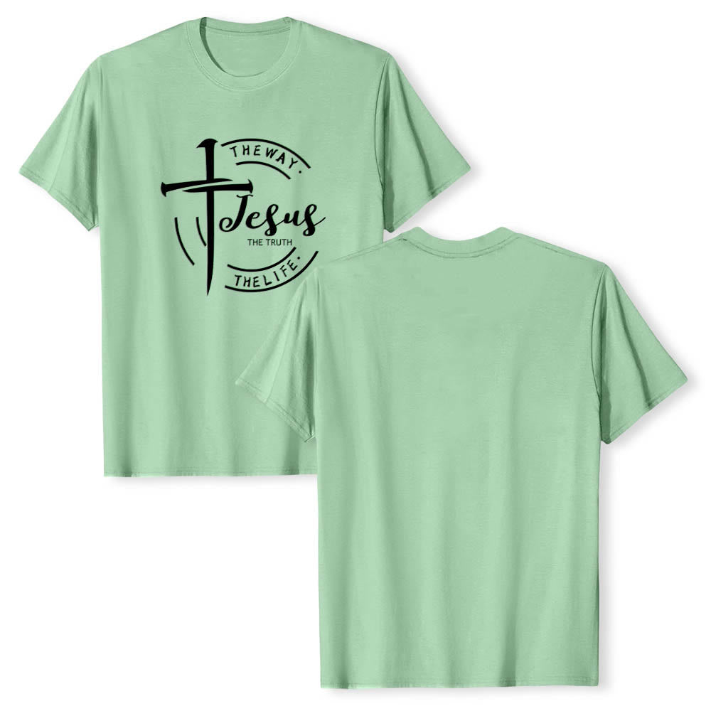 Christianartworkshop T-shirt premium à manches courtes avec motif de croix et de coups de pinceau, cadre circulaire, Jésus, le chemin, la vérité, la vie - image 22