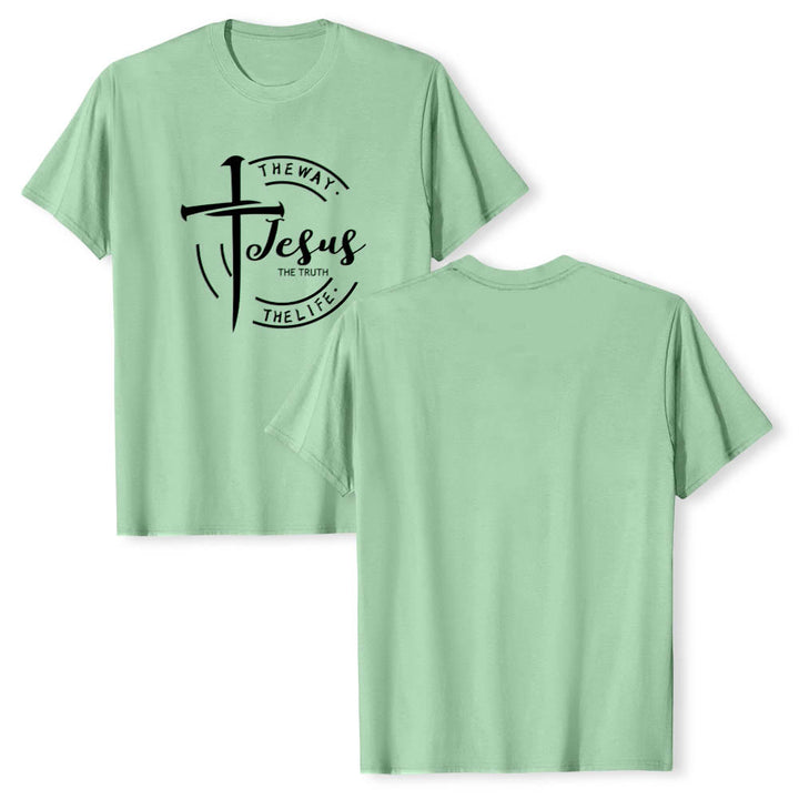 Christianartworkshop T-shirt premium à manches courtes avec motif de croix et de coups de pinceau, cadre circulaire, Jésus, le chemin, la vérité, la vie - image 22