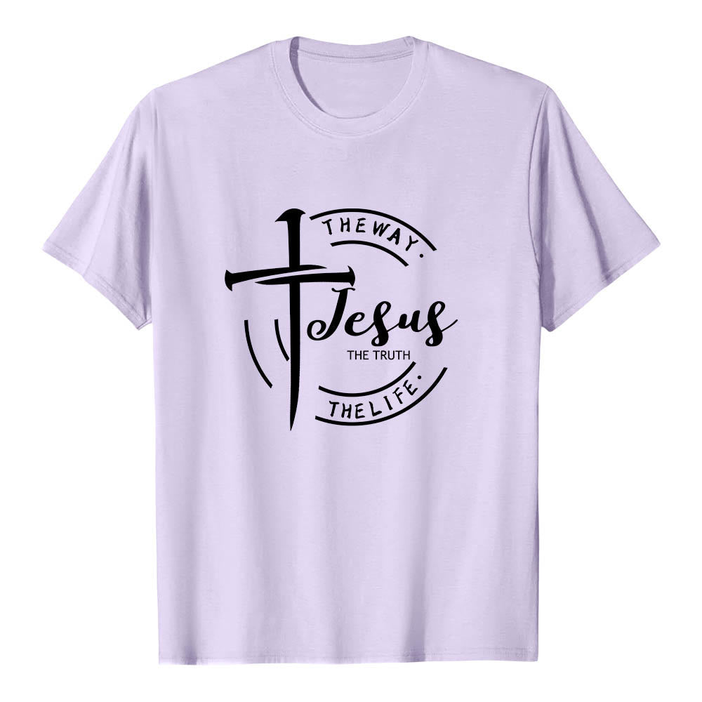 Christianartworkshop T-shirt premium à manches courtes avec motif de croix et de coups de pinceau, cadre circulaire, Jésus, le chemin, la vérité, la vie - Violet - 2XL - image 12