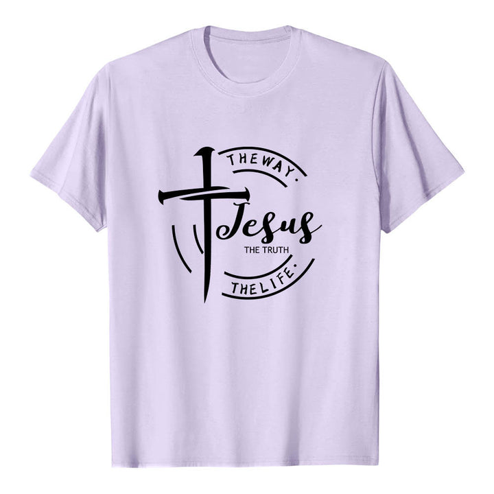 Christianartworkshop T-shirt premium à manches courtes avec motif de croix et de coups de pinceau, cadre circulaire, Jésus, le chemin, la vérité, la vie - Violet - 2XL - image 12