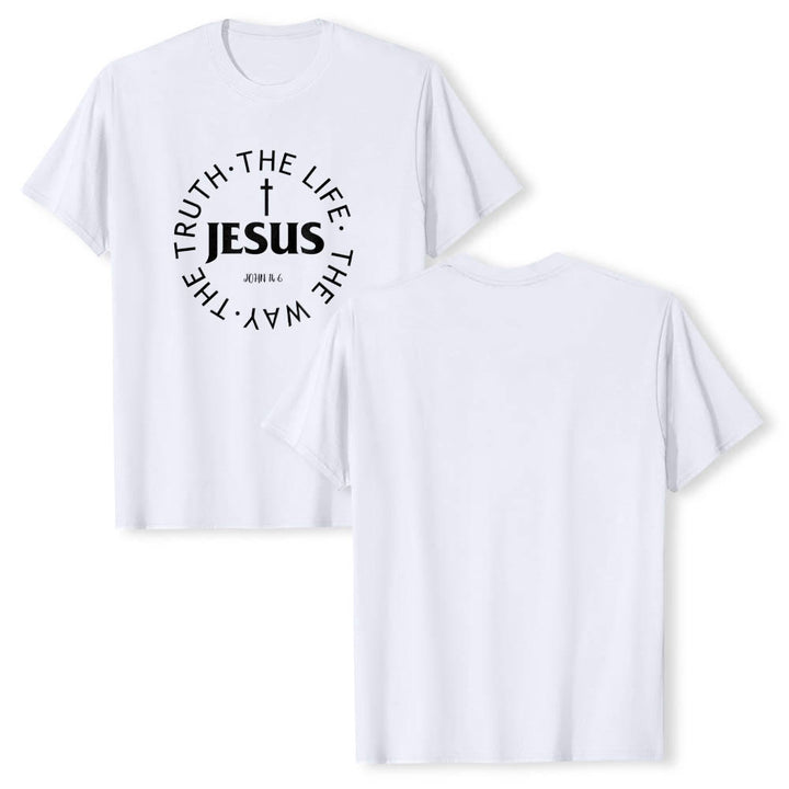 Christianartworkshop T-shirt premium à manches courtes avec croix centrée, inscription circulaire et verset Jean 14:6 - image 7