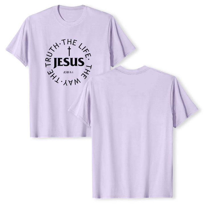 Christianartworkshop T-shirt premium à manches courtes avec croix centrée, inscription circulaire et verset Jean 14:6 - image 16