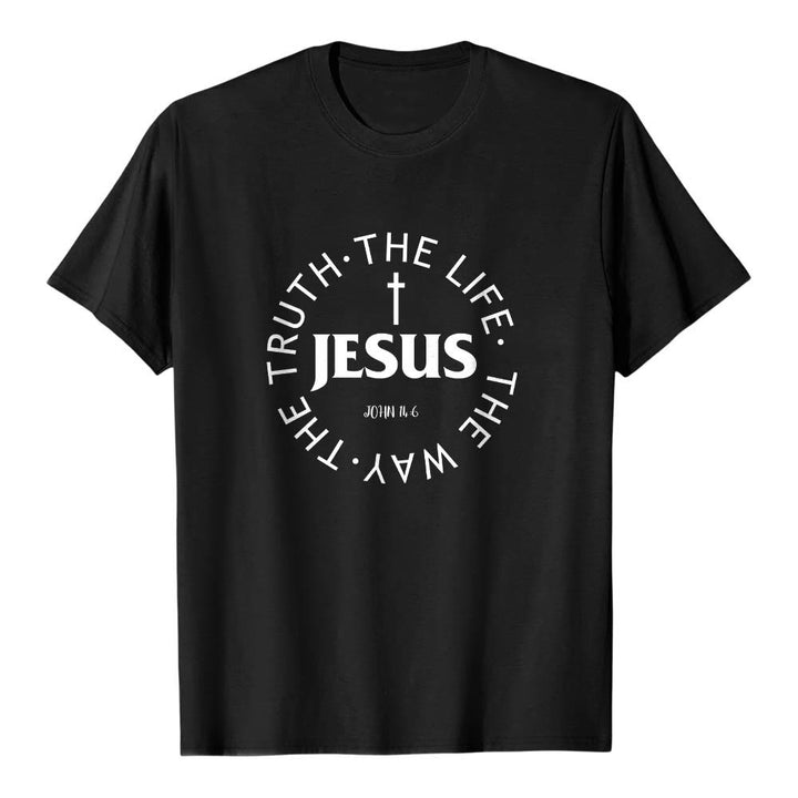 Christianartworkshop T-shirt premium à manches courtes avec croix centrée, inscription circulaire et verset Jean 14:6 - Noir - 2XL - image 18