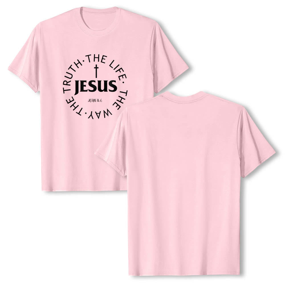 Christianartworkshop T-shirt premium à manches courtes avec croix centrée, inscription circulaire et verset Jean 14:6 - image 25