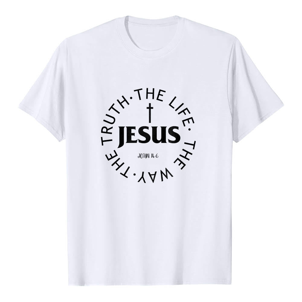 Christianartworkshop T-shirt premium à manches courtes avec croix centrée, inscription circulaire et verset Jean 14:6 - Blanc - 2XL - image 6
