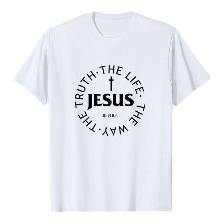 Christianartworkshop T-shirt premium à manches courtes avec croix centrée, inscription circulaire et verset Jean 14:6 - Blanc - 2XL - image 6