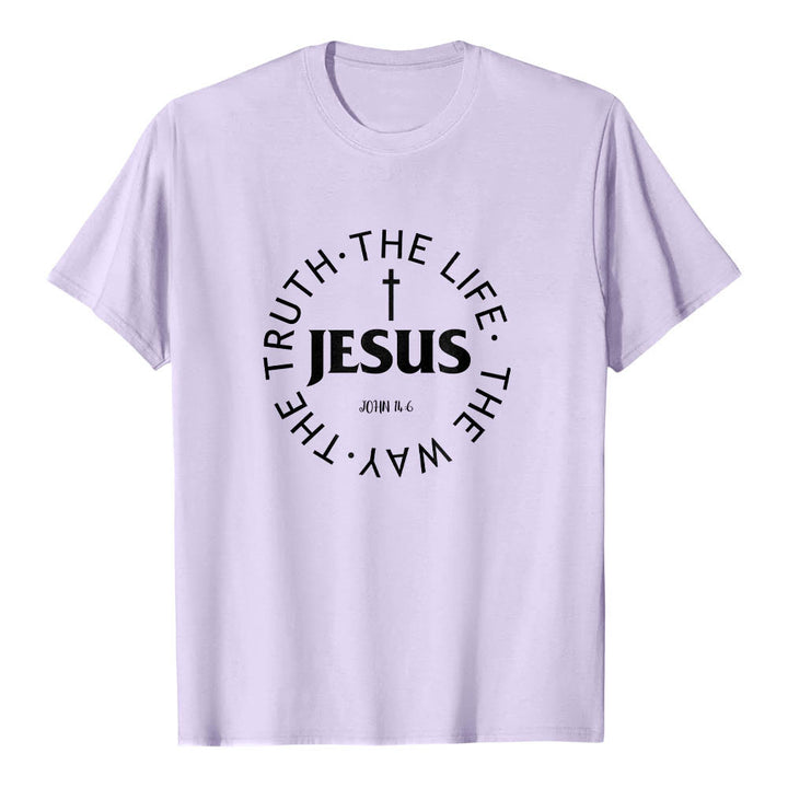 Christianartworkshop T-shirt premium à manches courtes avec croix centrée, inscription circulaire et verset Jean 14:6 - Violet - 2XL - image 15