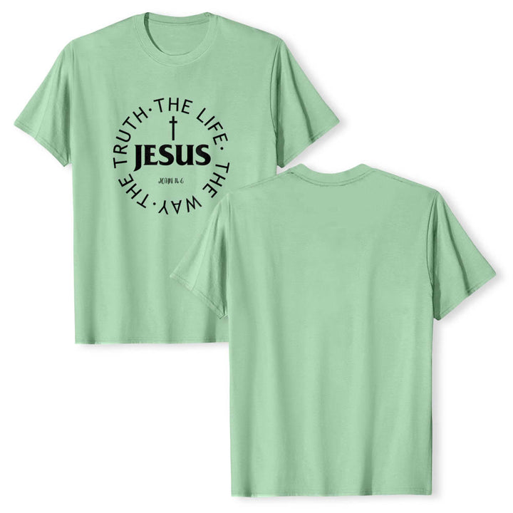 Christianartworkshop T-shirt premium à manches courtes avec croix centrée, inscription circulaire et verset Jean 14:6 - image 22