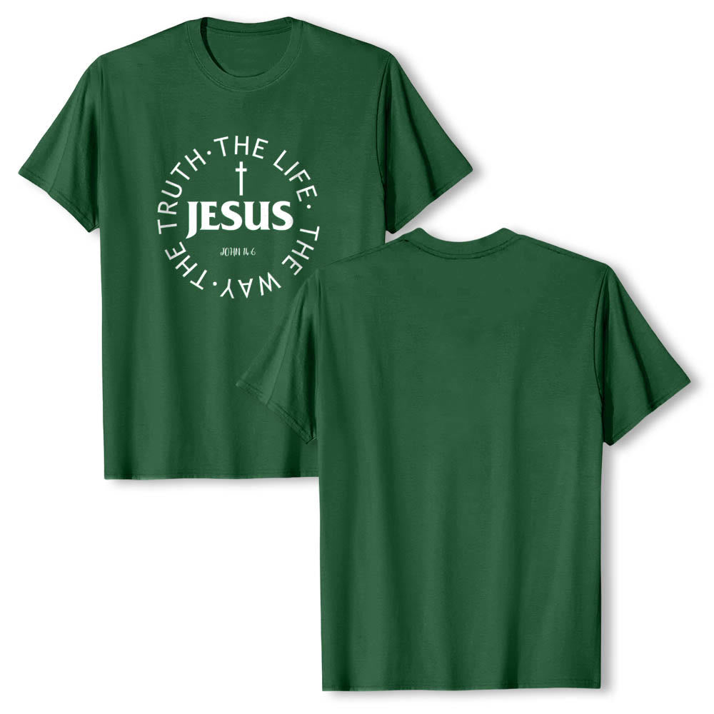Christianartworkshop T-shirt premium à manches courtes avec croix centrée, inscription circulaire et verset Jean 14:6 - image 10