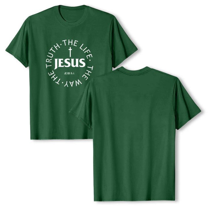 Christianartworkshop T-shirt premium à manches courtes avec croix centrée, inscription circulaire et verset Jean 14:6 - image 10
