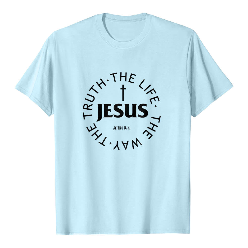 Christianartworkshop T-shirt premium à manches courtes avec croix centrée, inscription circulaire et verset Jean 14:6 - Bleu - 2XL - image 12