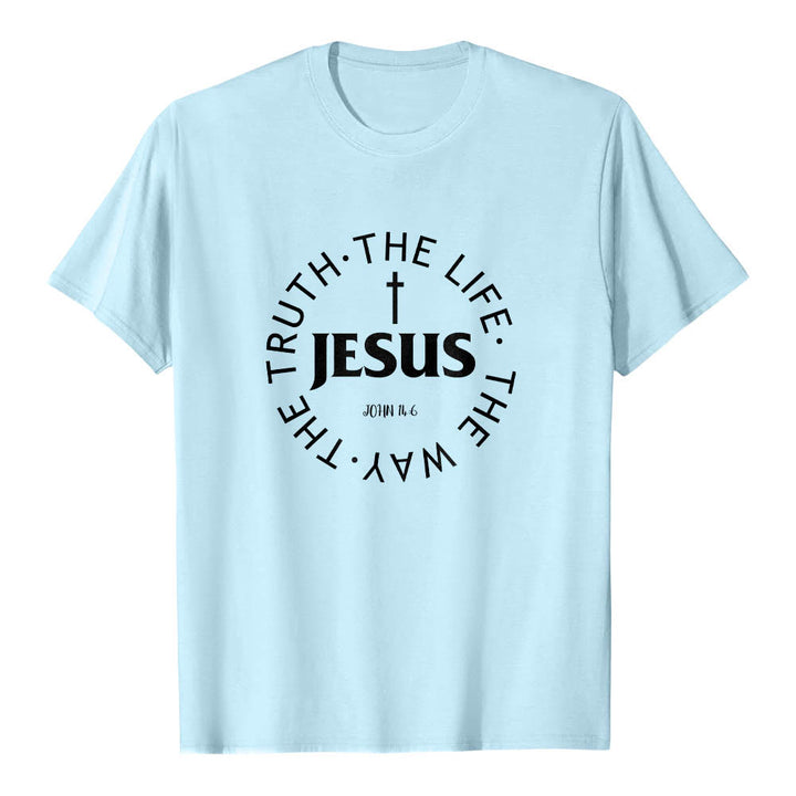 Christianartworkshop T-shirt premium à manches courtes avec croix centrée, inscription circulaire et verset Jean 14:6 - Bleu - 2XL - image 12