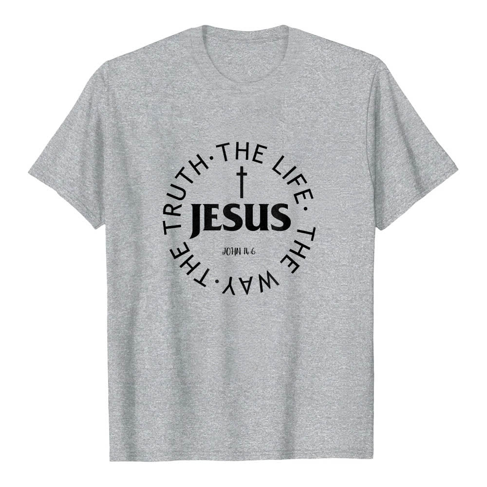 Christianartworkshop T-shirt premium à manches courtes avec croix centrée, inscription circulaire et verset Jean 14:6 - Gris - 2XL - image 3